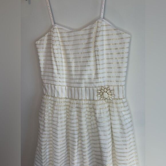 Lilly Pulitzer NWT white/gold metallic strapless Kerry dress Size 6 - Picture 2 of 10